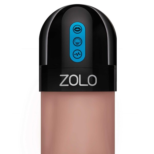 Zolo Gawk Gawk Deep Throat Sucking & Vibrating Masturbator close up of controls brown