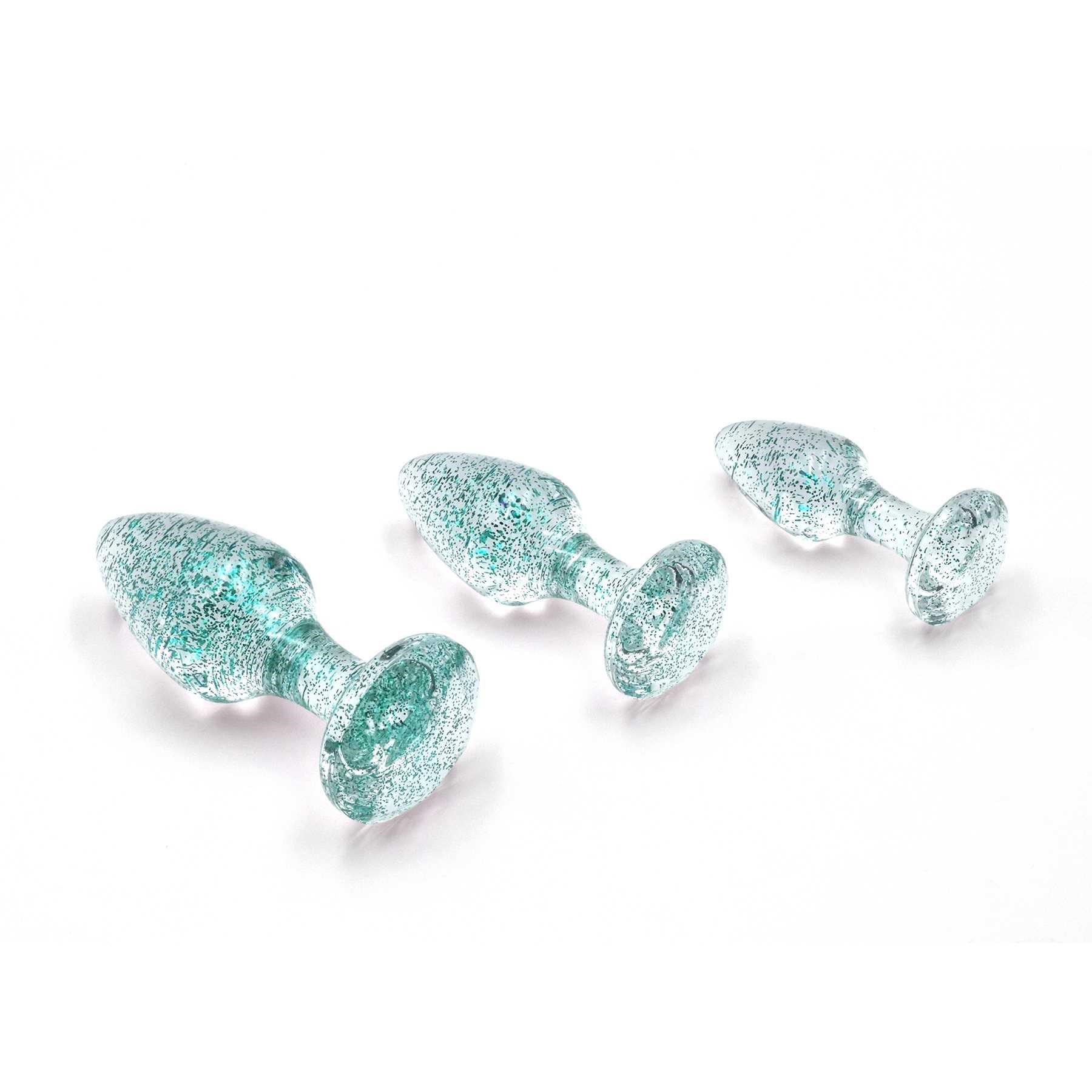 Glitter Gem Butt Plug Set left facing blue