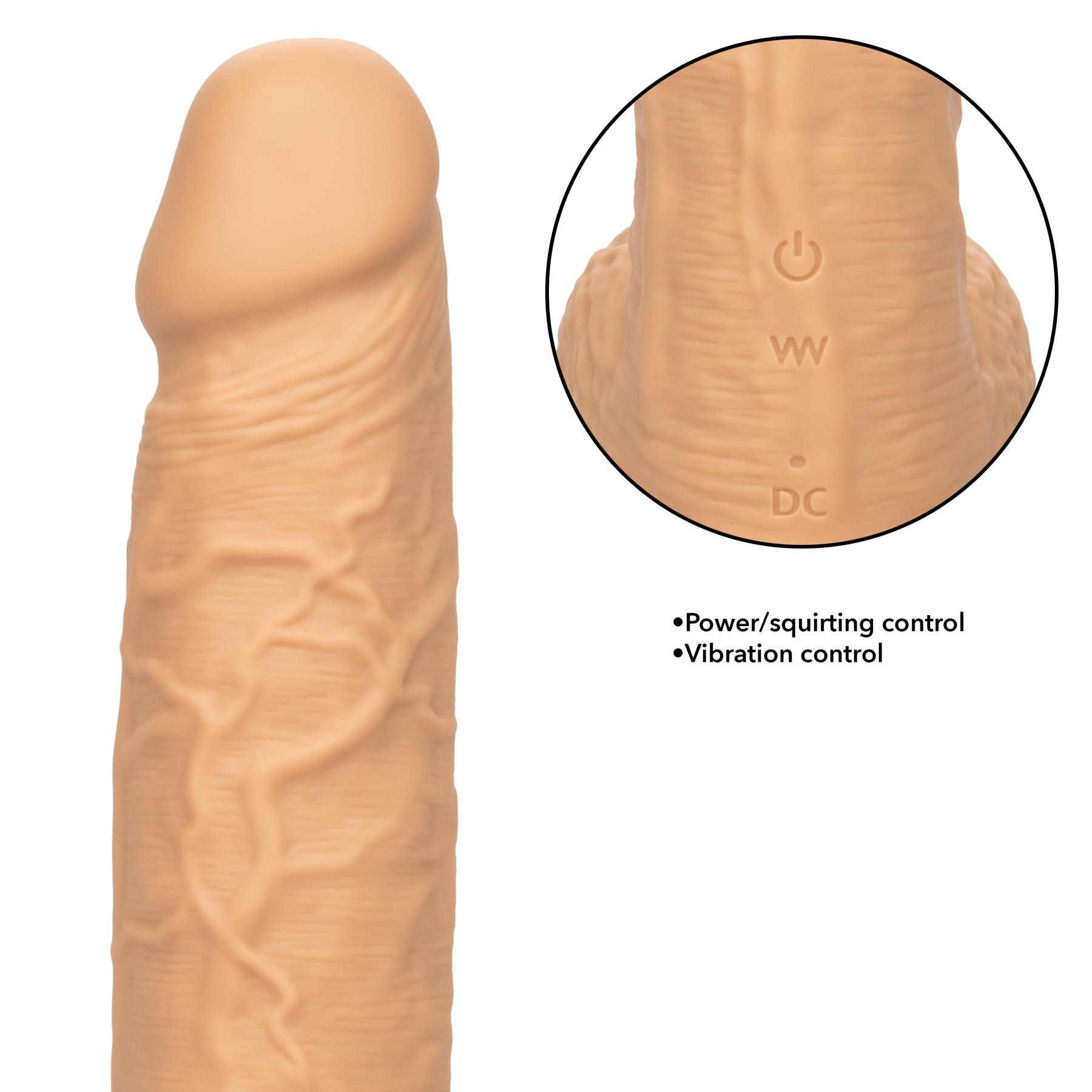 F*ck Stick Squirting and Vibrating Dildo- Close Up on Controller - White