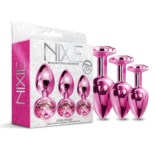 NIXIE Metal Butt Plug Trainer Set Metallic pink with box