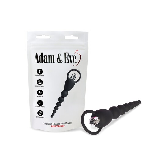 Adam & Eve Vibrating Silicone Anal Beads - Product and Packaging