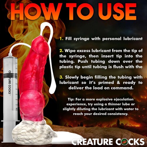 Creature Cock Resurrector Phoenix Squirting Silicone Dildo mood shot instruction sheet