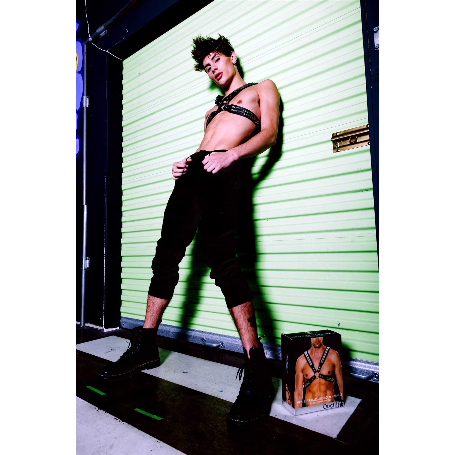 Men’s Pyramid Stud Body Harness model pose #7