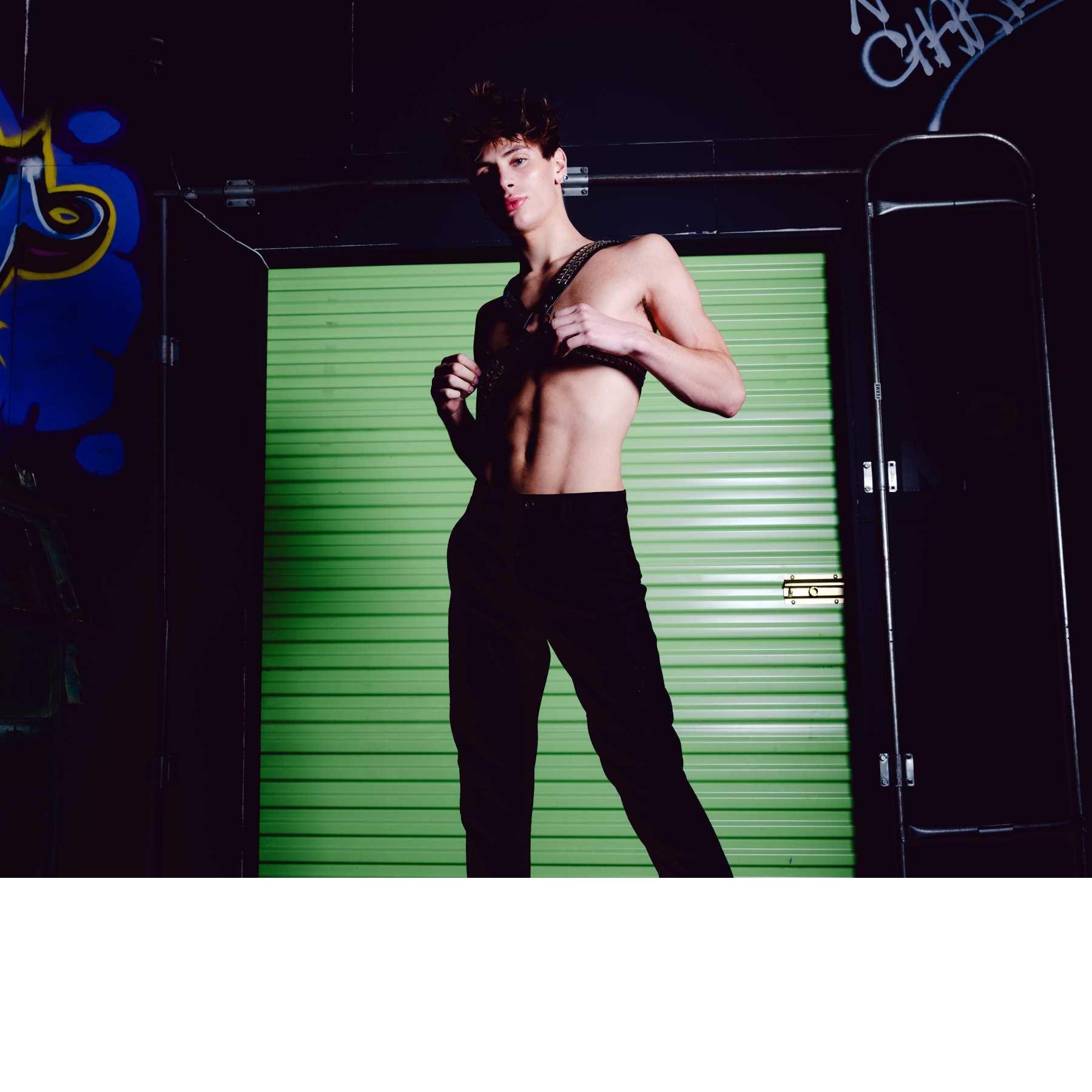 Men’s Pyramid Stud Body Harness model pose #10