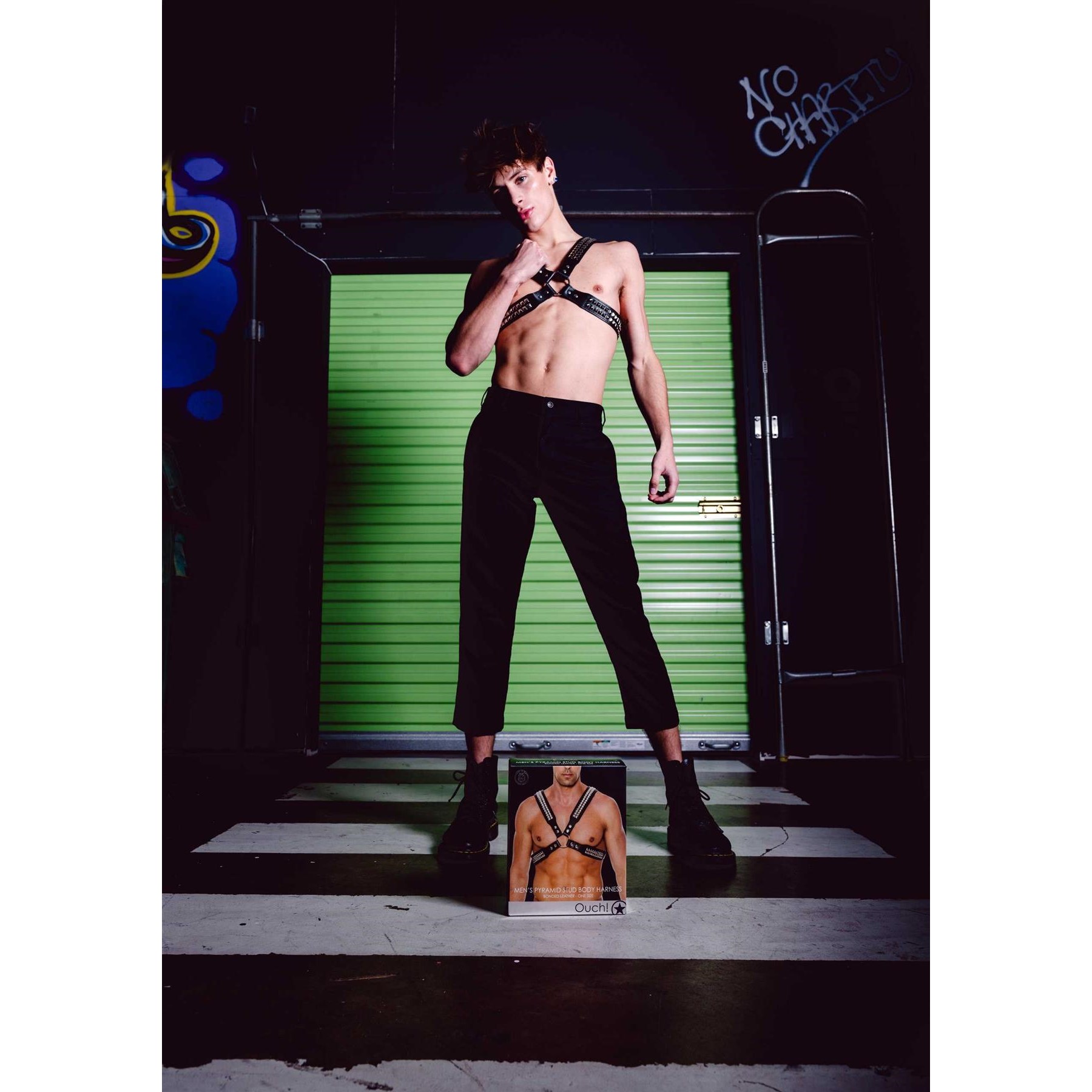Men’s Pyramid Stud Body Harness model pose #11