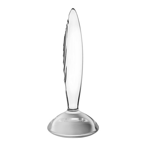 Sparkling Crystal Glass Dildo standing on table