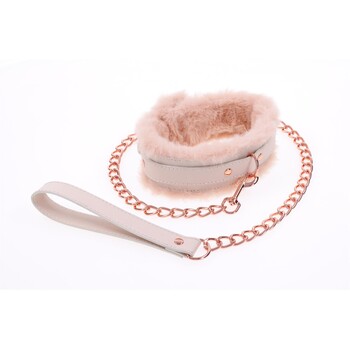 Peaches 'N Creame Fur Collar and Leash with leash attached