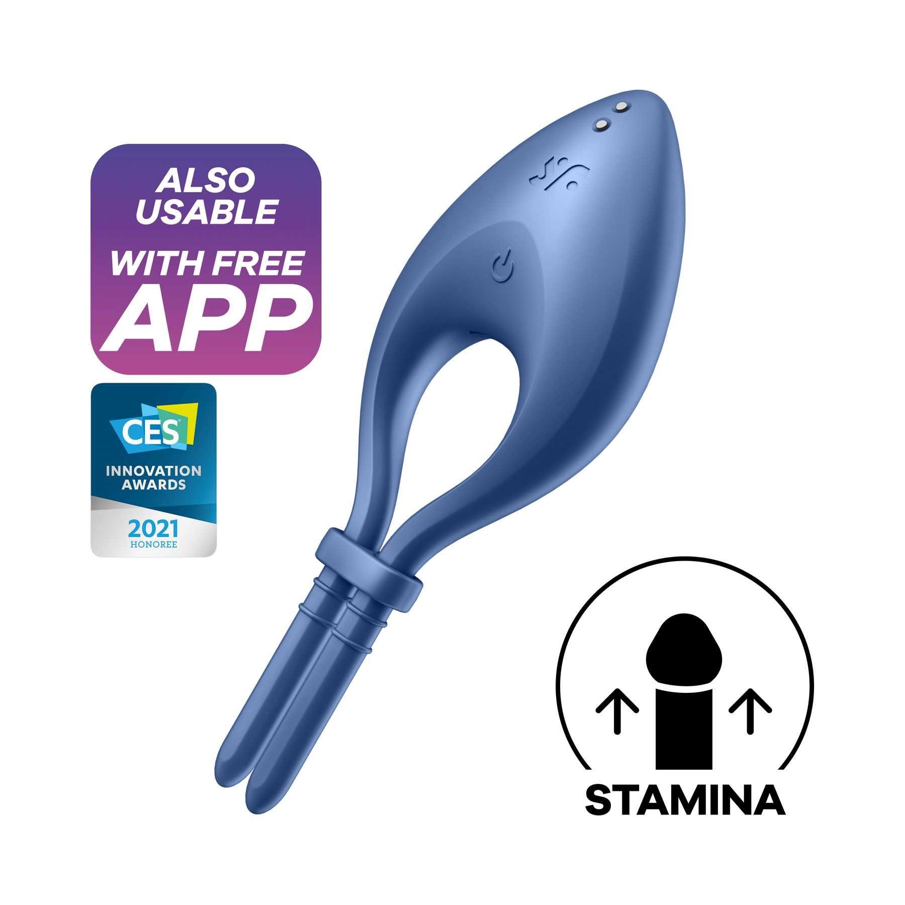Satisfyer Bullseye Penis Ring with English app and stamina logo