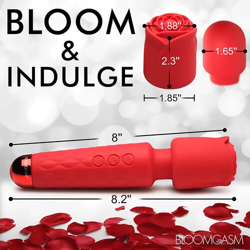 BLOOMGASM PLEASURE ROSE WAND WITH ATTACHMENT DIMENSIONS SHOT