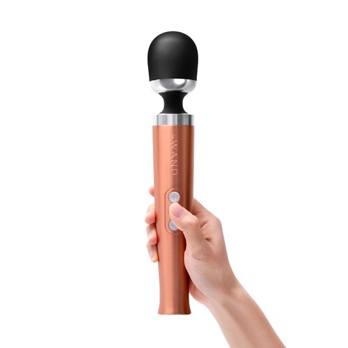 Le Wand Die Cast Rechargeable Wand Massager shown in hand