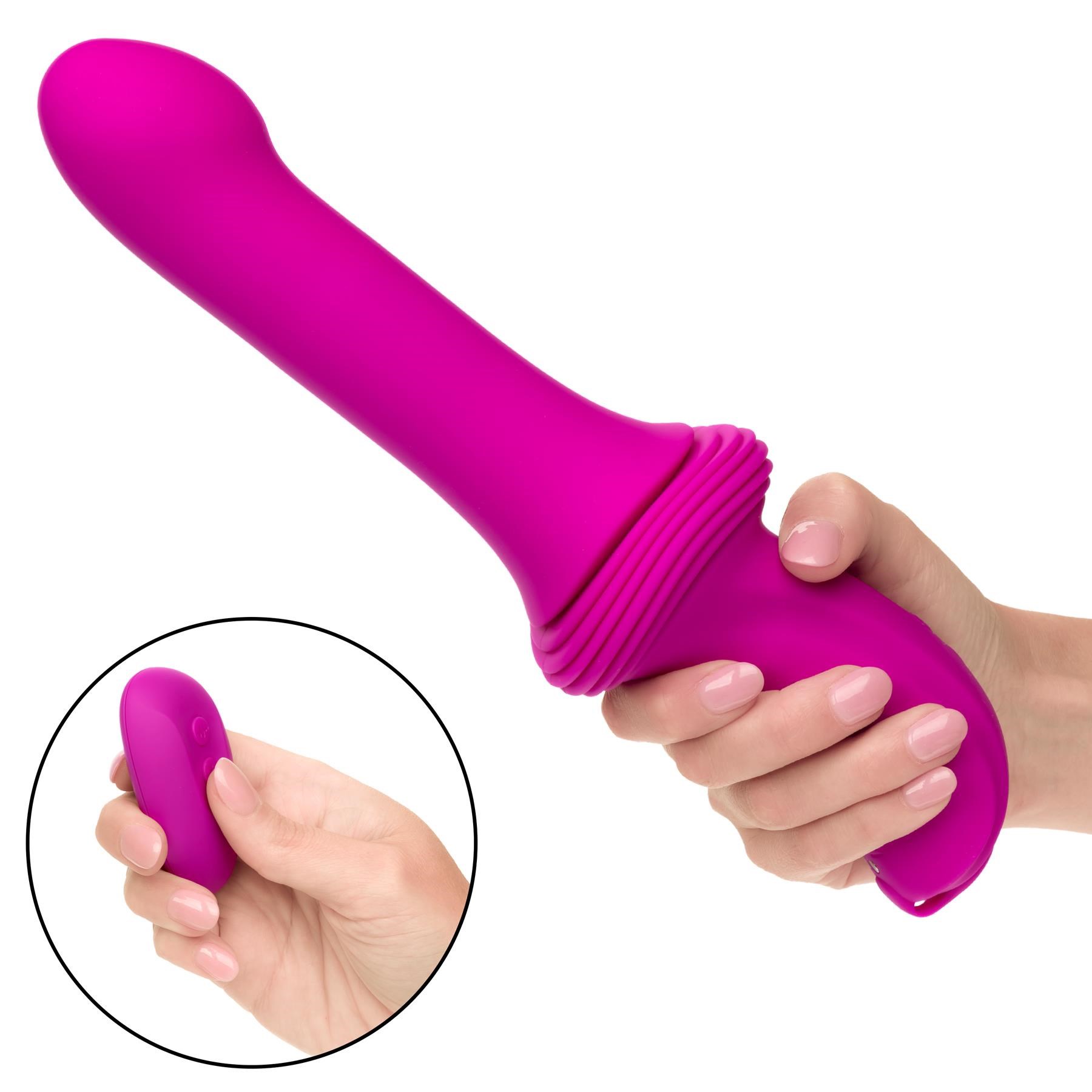Overdrive Remote Control Smooth Thruster Sex Machine in hand with rempte