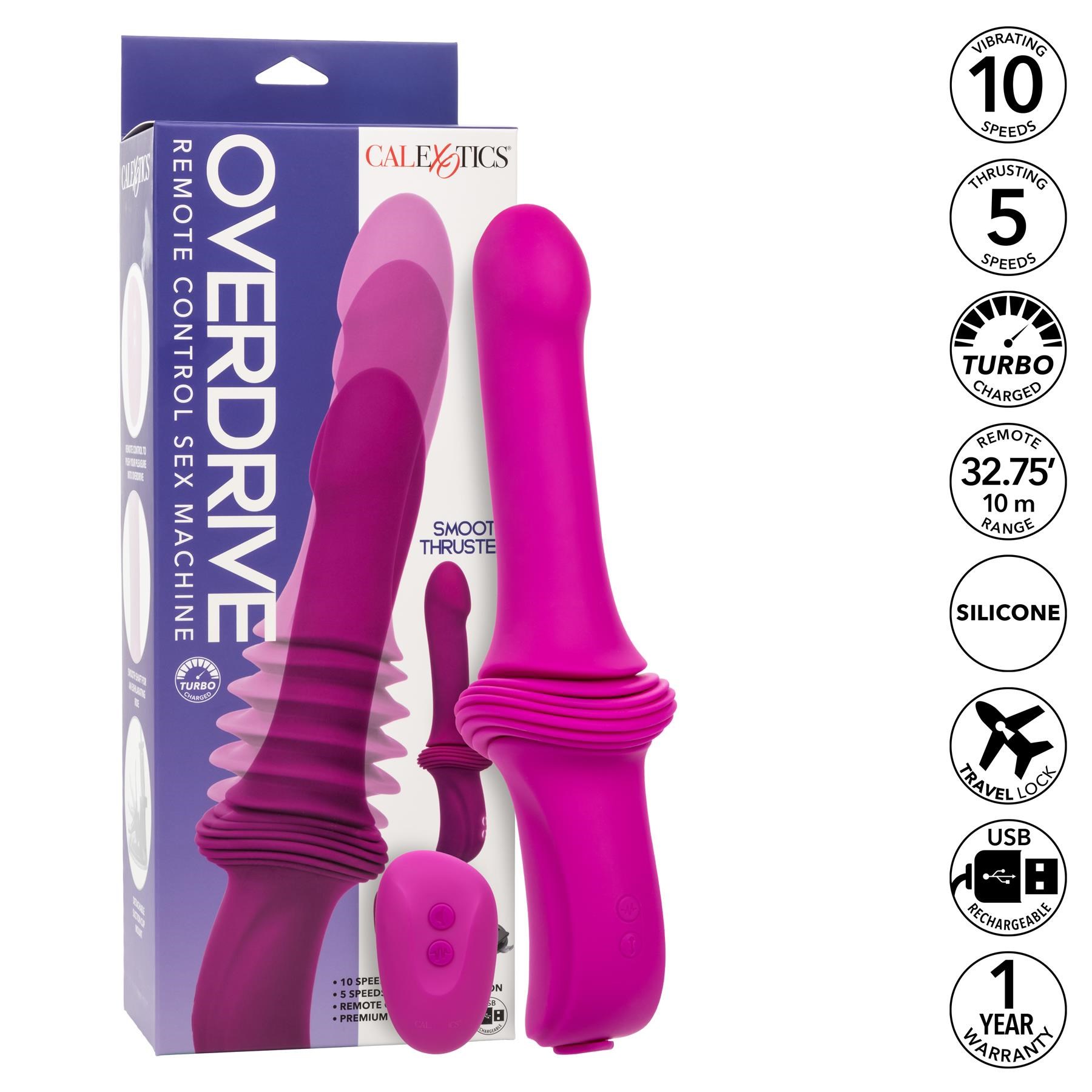 Overdrive Remote Control Smooth Thruster Sex Machine product, remote and package