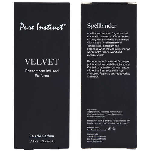 PURE INSTINCT PHEROMONE PERFUME SPRAY - VELVET front & back box