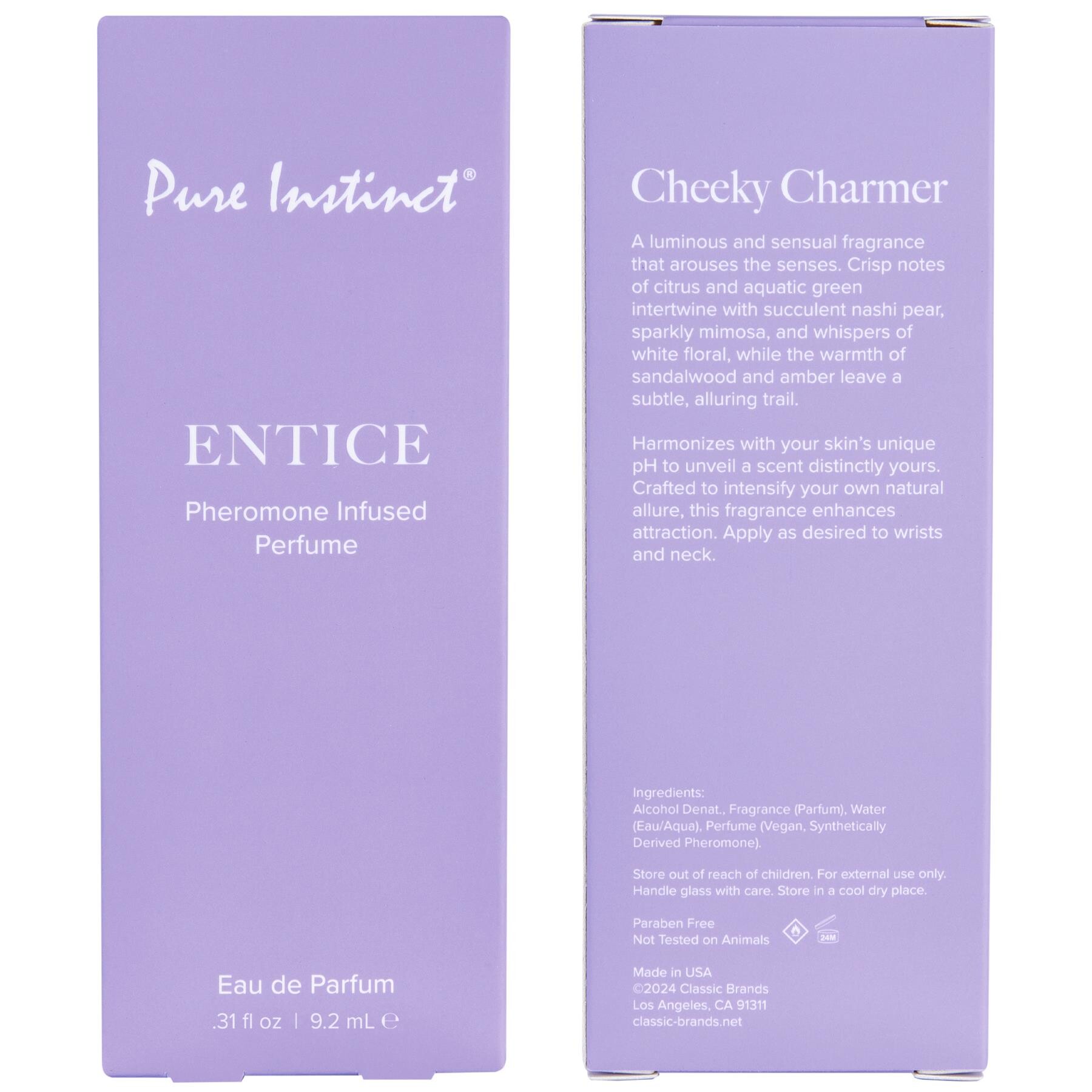 PURE INSTINCT PHEROMONE PERFUME SPRAY - ENTICE front & back