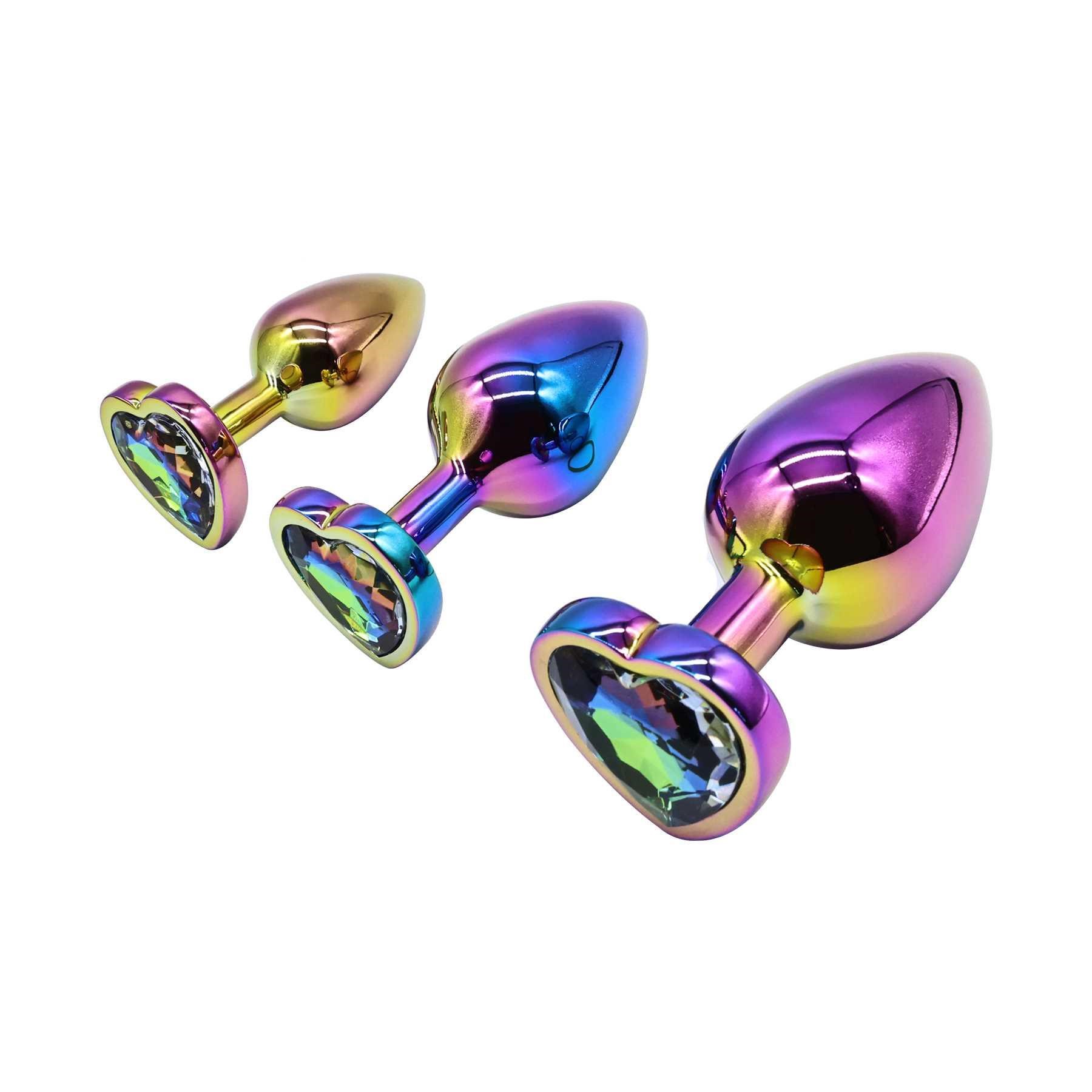 Adam & Eve Rainbow Heart Anal Training Set laying on side showing heart end
