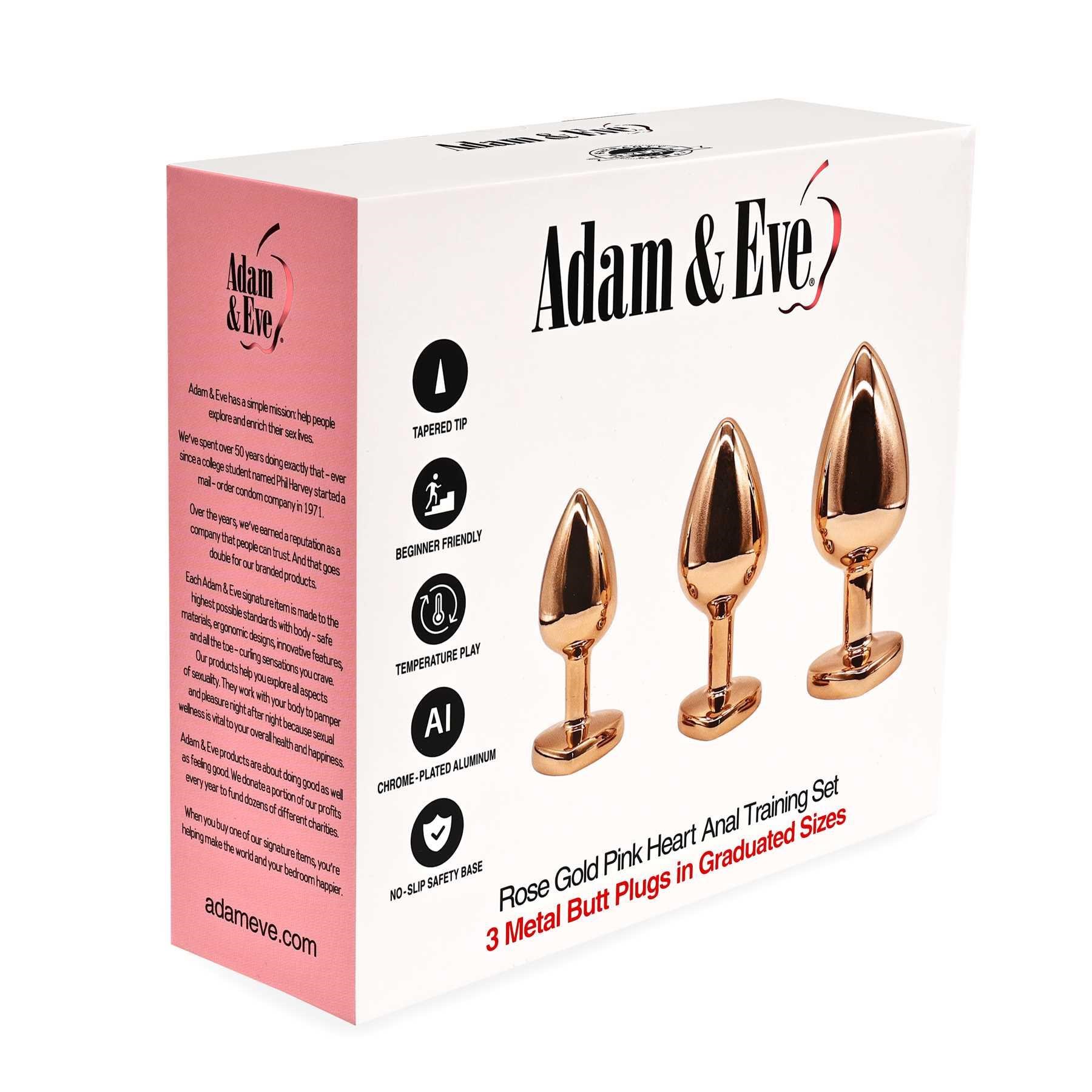 Adam & Eve Rose Gold Pink Heart Anal Training Set front of box
