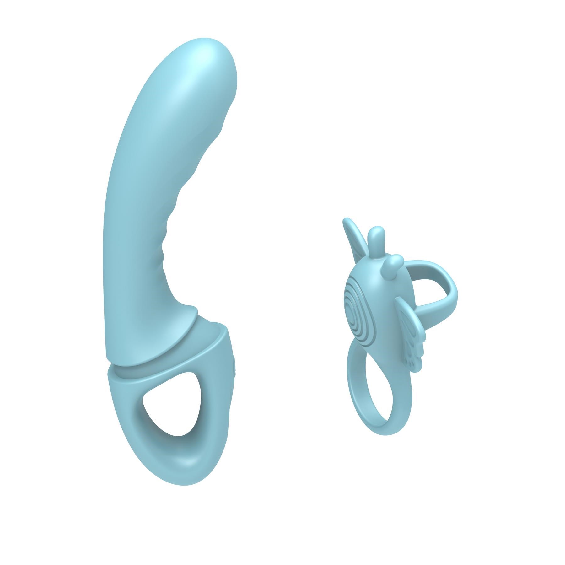 Adam & Eve Couples Butterfly Play Set dildo and butterfly separate view 1
