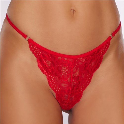 Scream Lace front & back thong  with pearl string red front