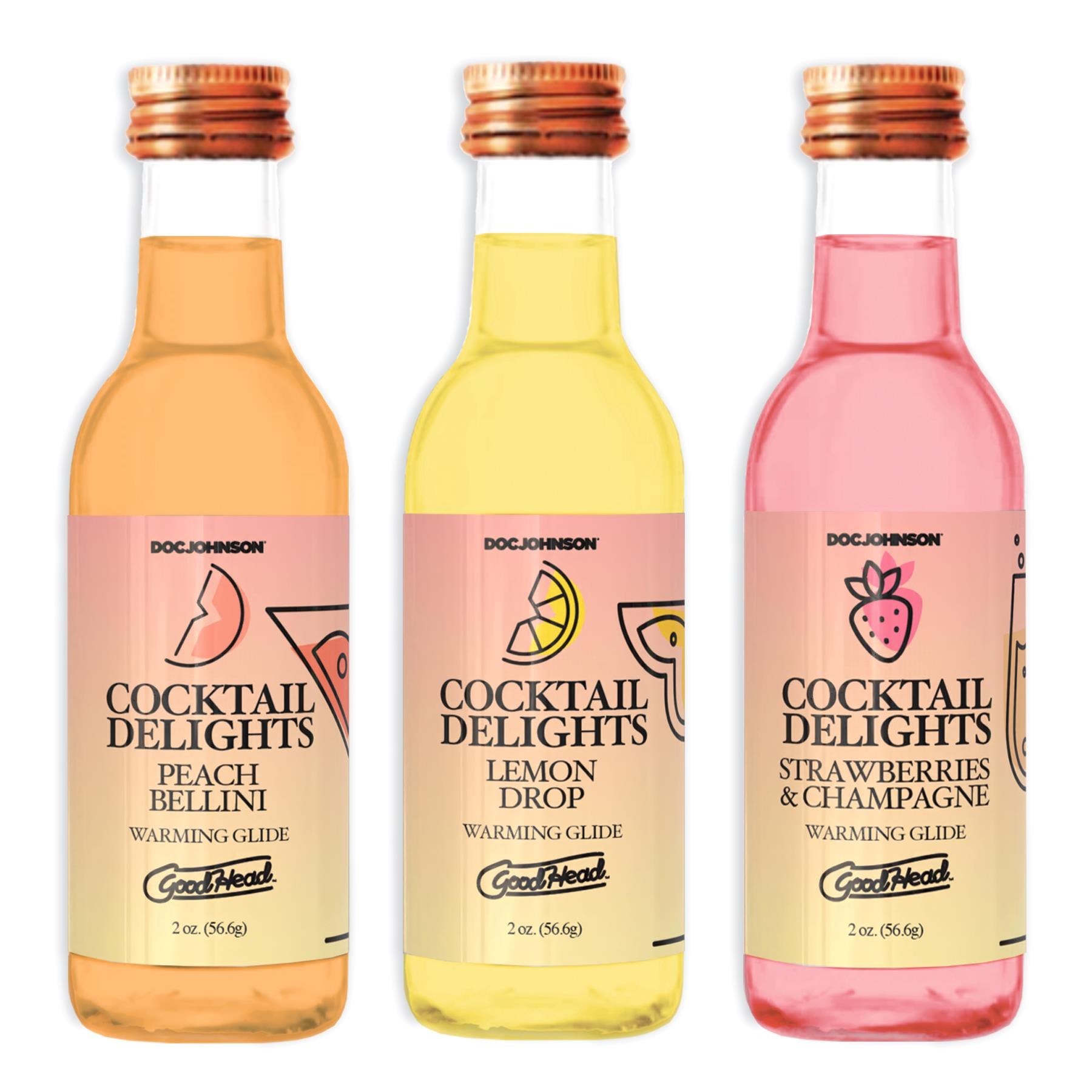 GoodHead cocktail Delights peach Bellini, Starwberry & Champagne  lemom drop