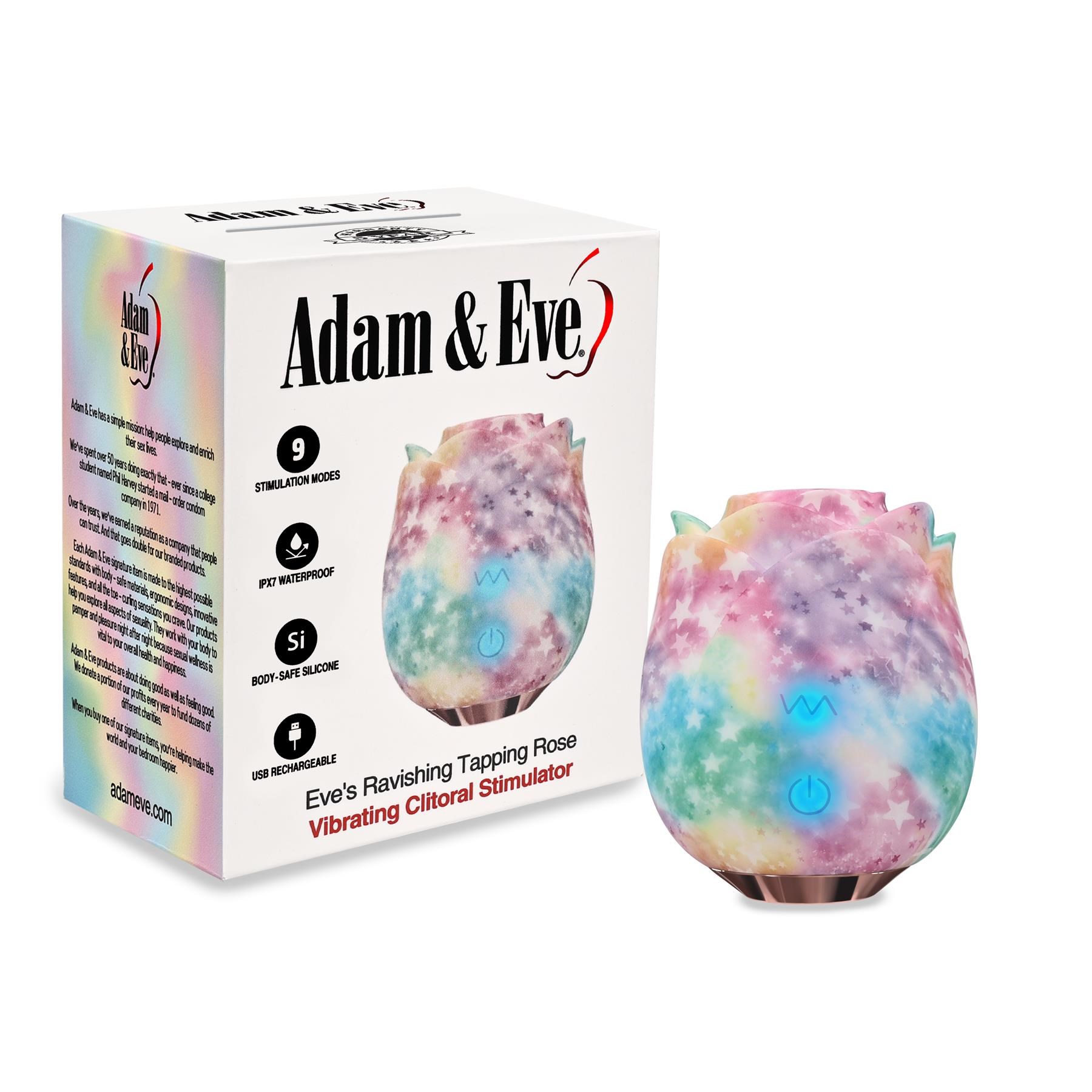 Eve's Ravishing Rose Tapping Clitoral Stimulator product and box frontside