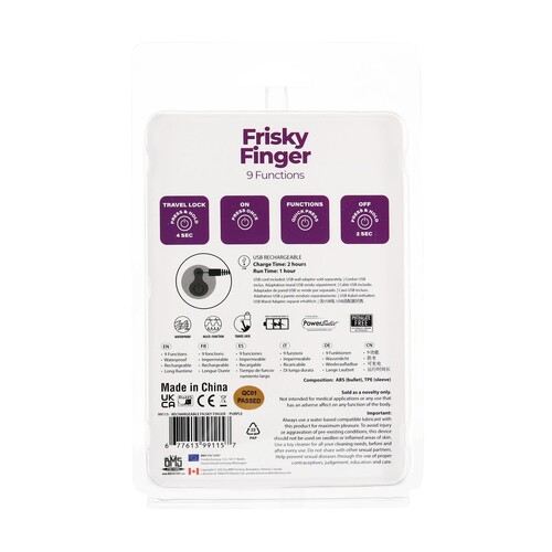 Frisky Finger Waterproof Finger Vibrator back package