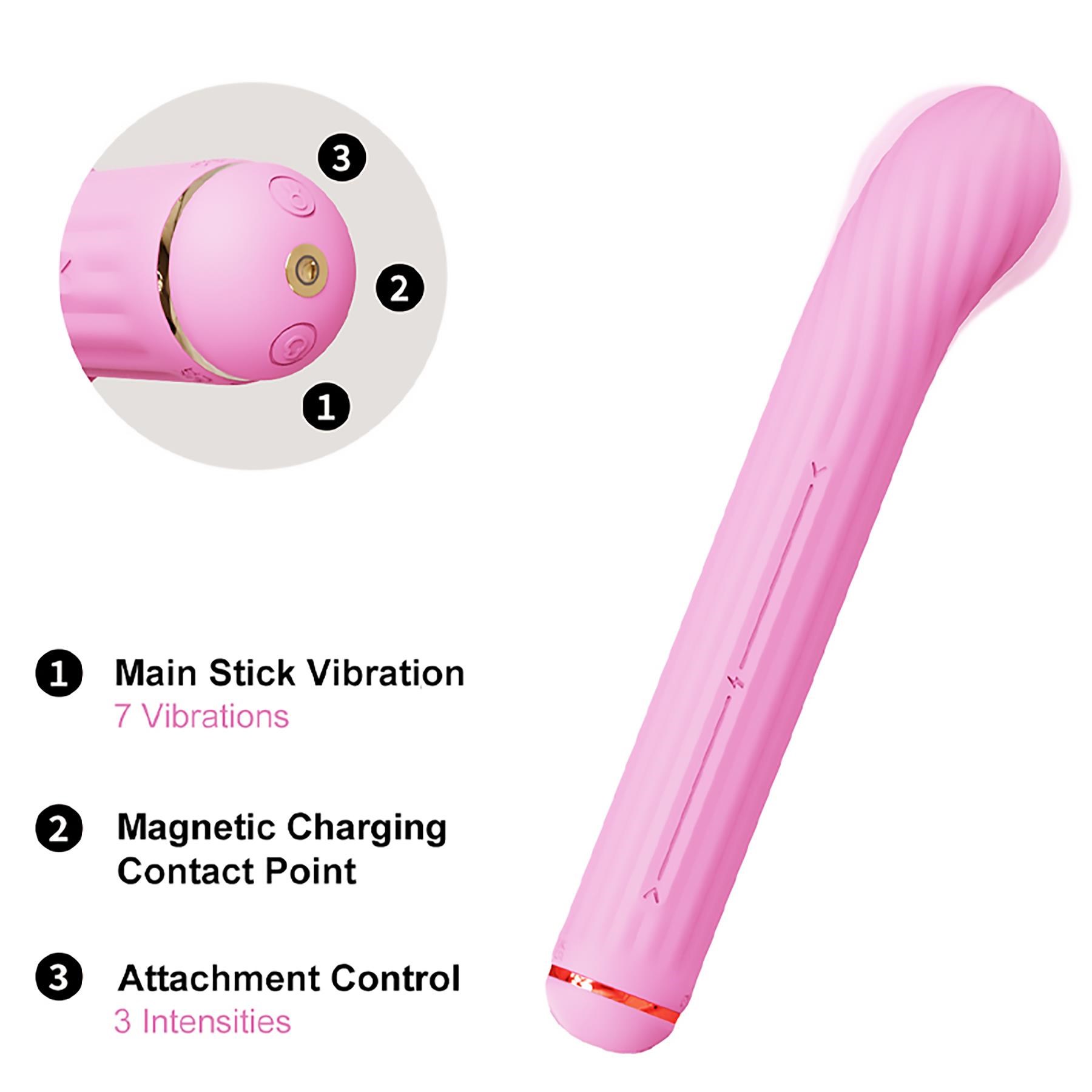 Otouch Magic Stick Interchangeable Vibrator showing all pieces
