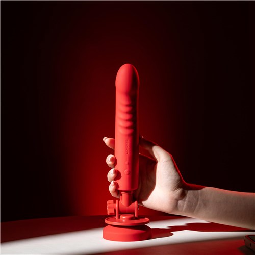 Lovense Mission 2 App Enabled Touch Sensitive Vibrator positioned in hand
