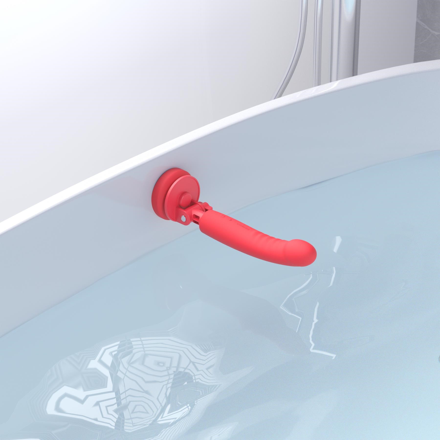 Lovense Mission 2 App Enabled Touch Sensitive Vibrator showing suctioned to tub