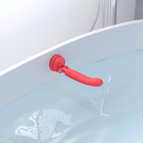 Lovense Mission 2 App Enabled Touch Sensitive Vibrator showing suctioned to tub