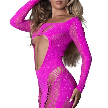 Exposed Seamless Crystal Long Sleeve Above the Knee Dress side cropped