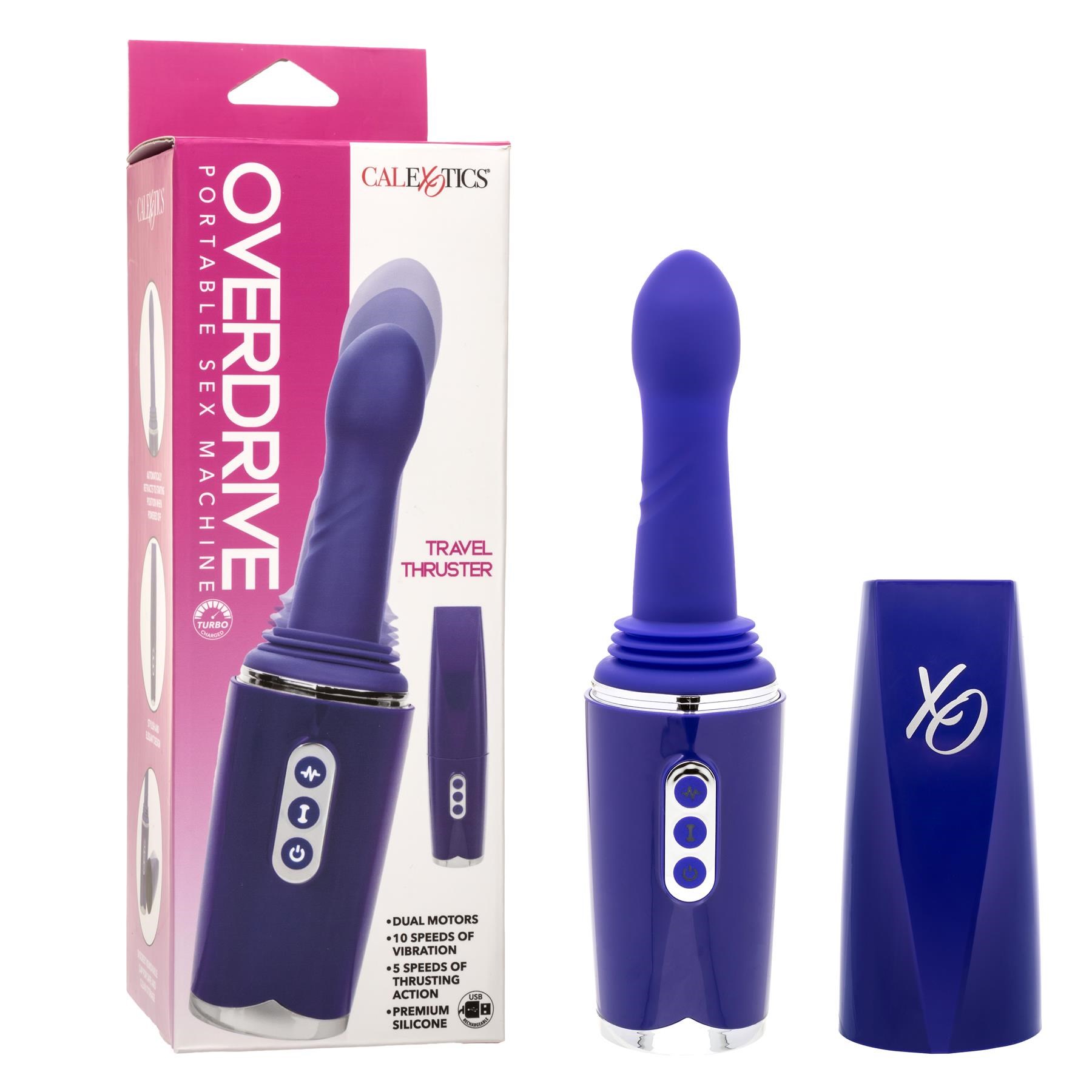Overdrive Remote Control Portable Thrusting Sex Machine and package