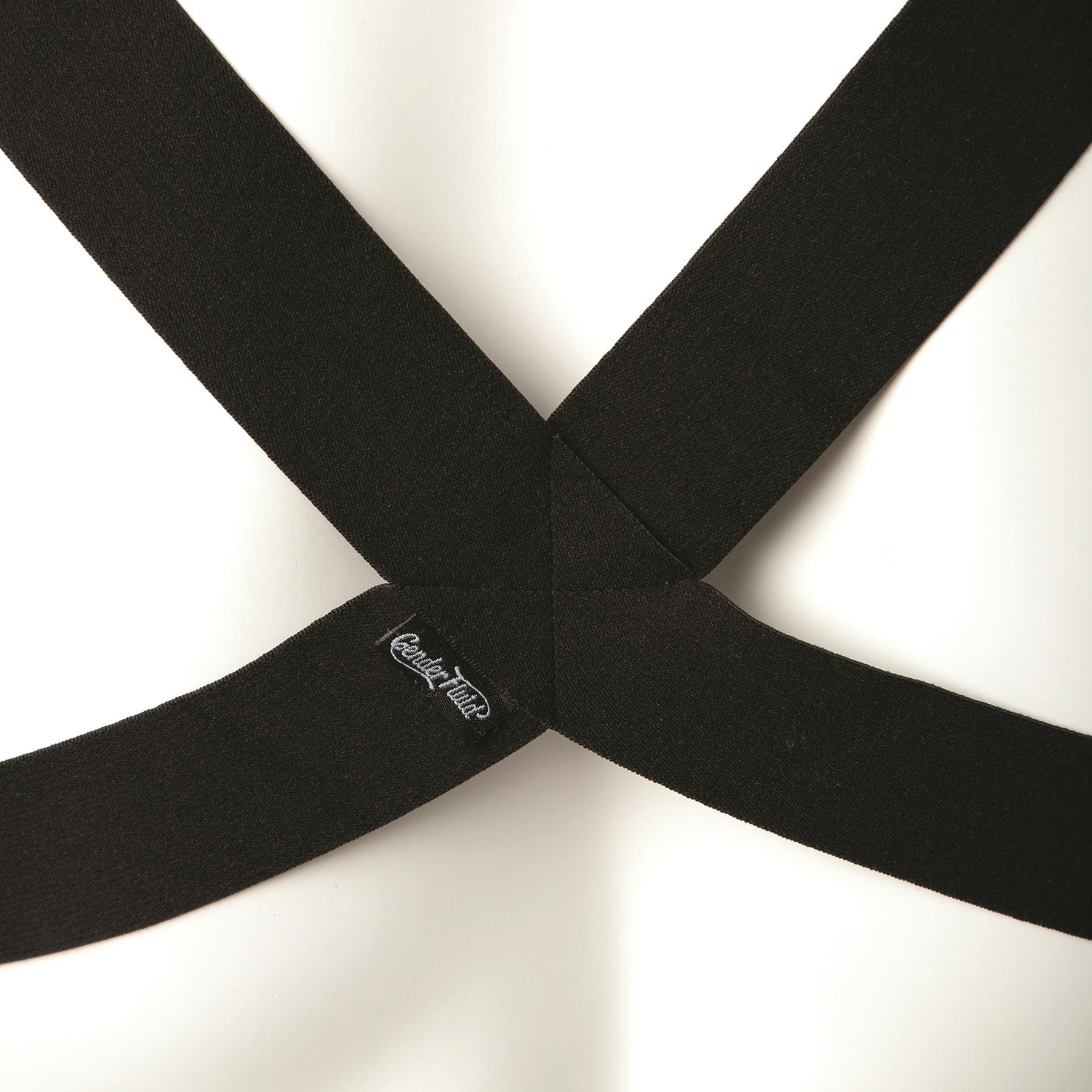 GENDER FLUID MASON HARNESS ON MODEL BACKE CLOSE UP