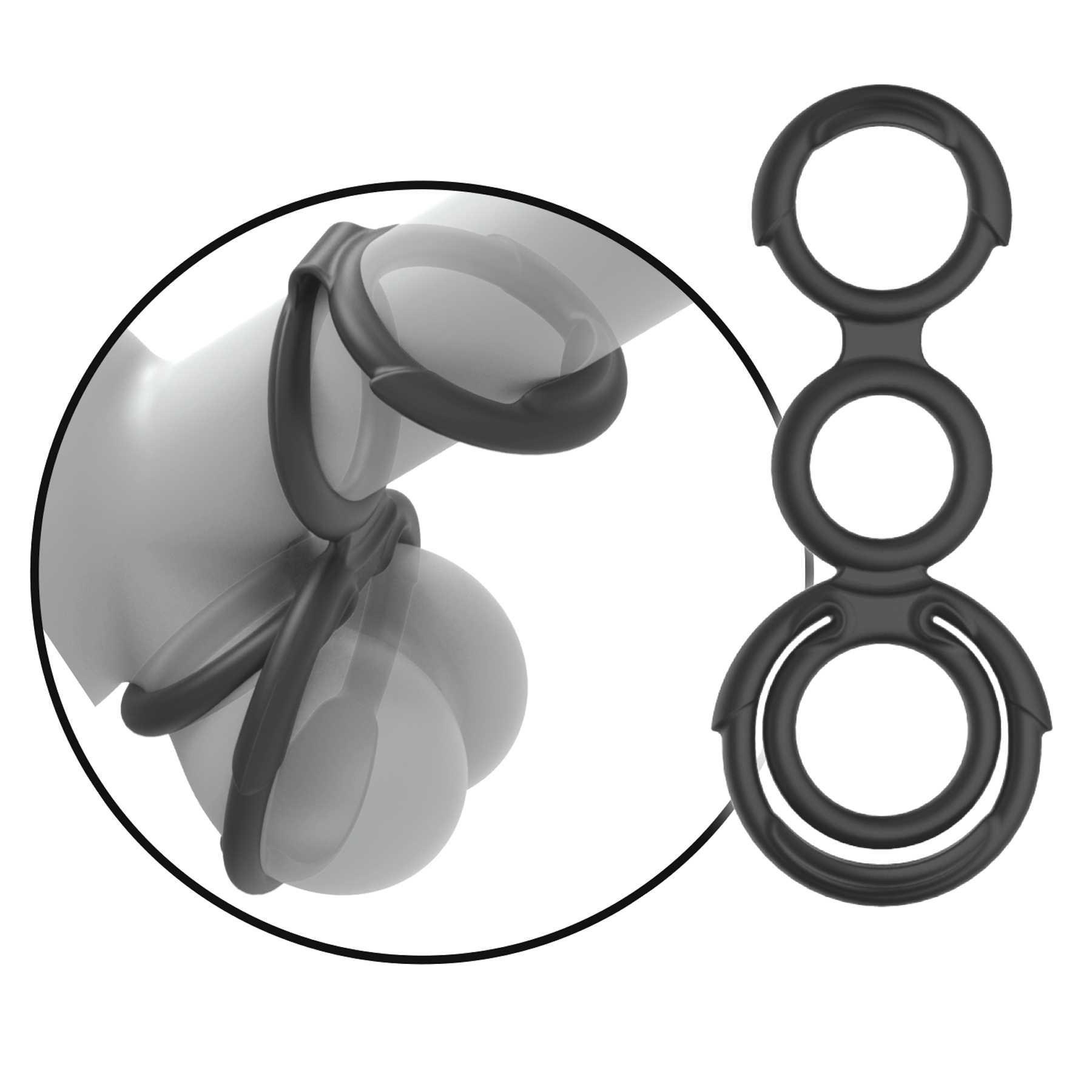 QUATTRO COCK & SCROTUM RINGS right facing on not included dildo