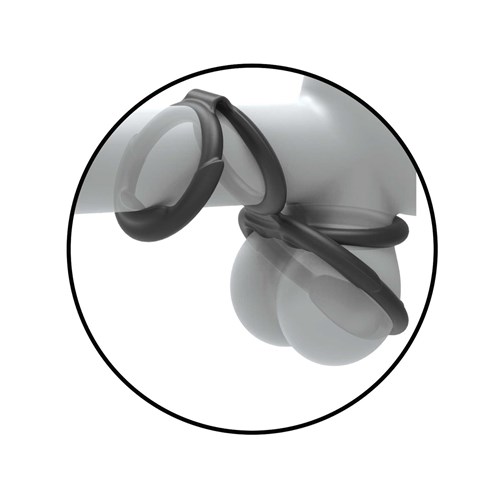QUATTRO COCK & SCROTUM RINGS left facing on not included dildo
