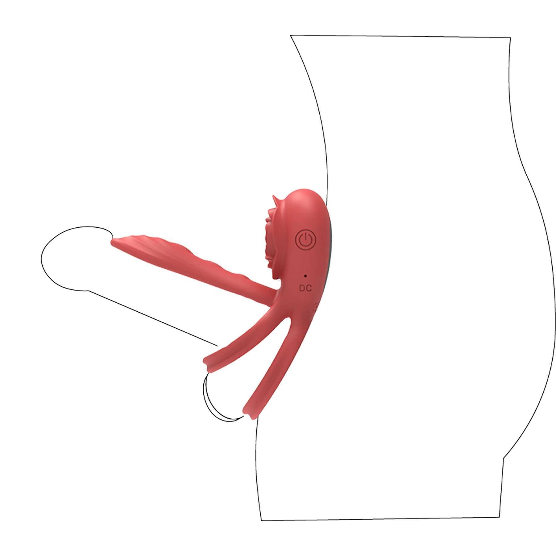 A&E Rose Vibrating C-Ring shown on penis illustration