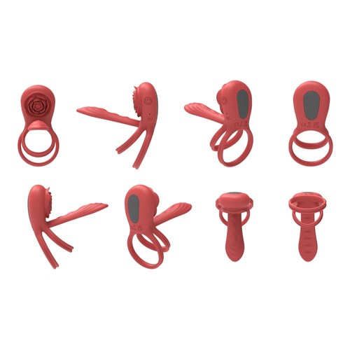 A&E Rose Vibrating C-Ring shown in 8 different poses