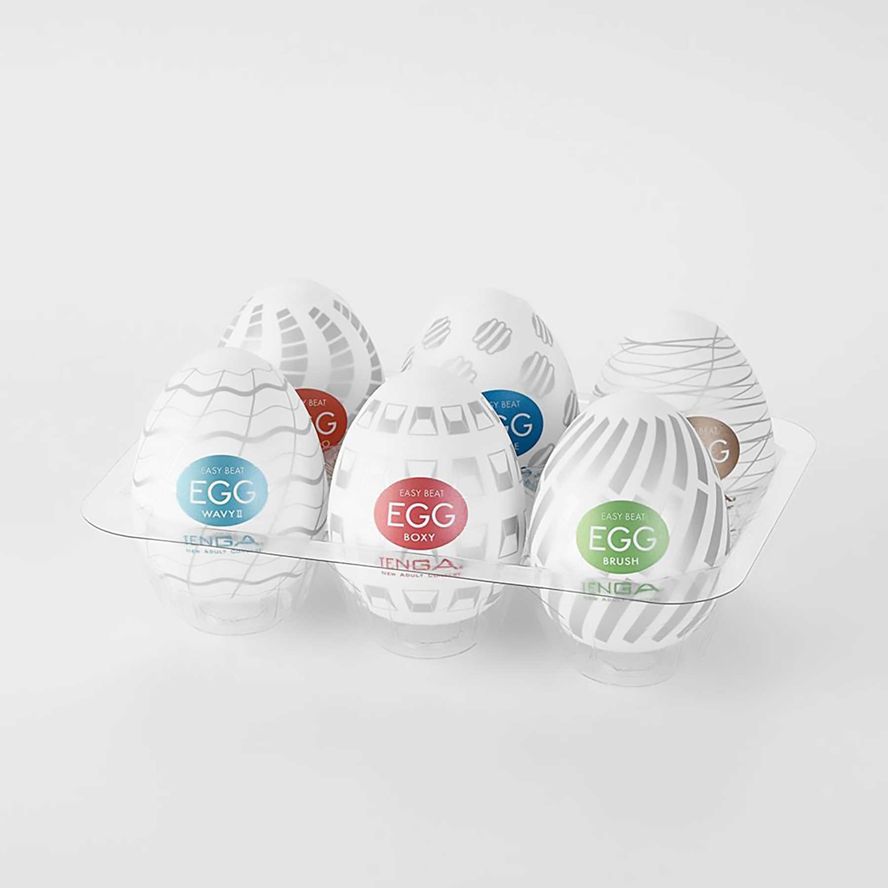 Tenga Egg Variety Pack New Standard in case on table
