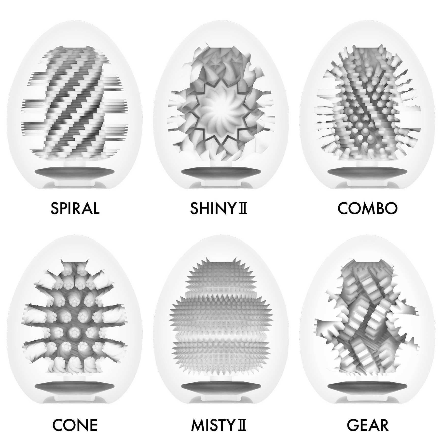 Tenga Egg Variety Pack Hard Bolied showing inner textures