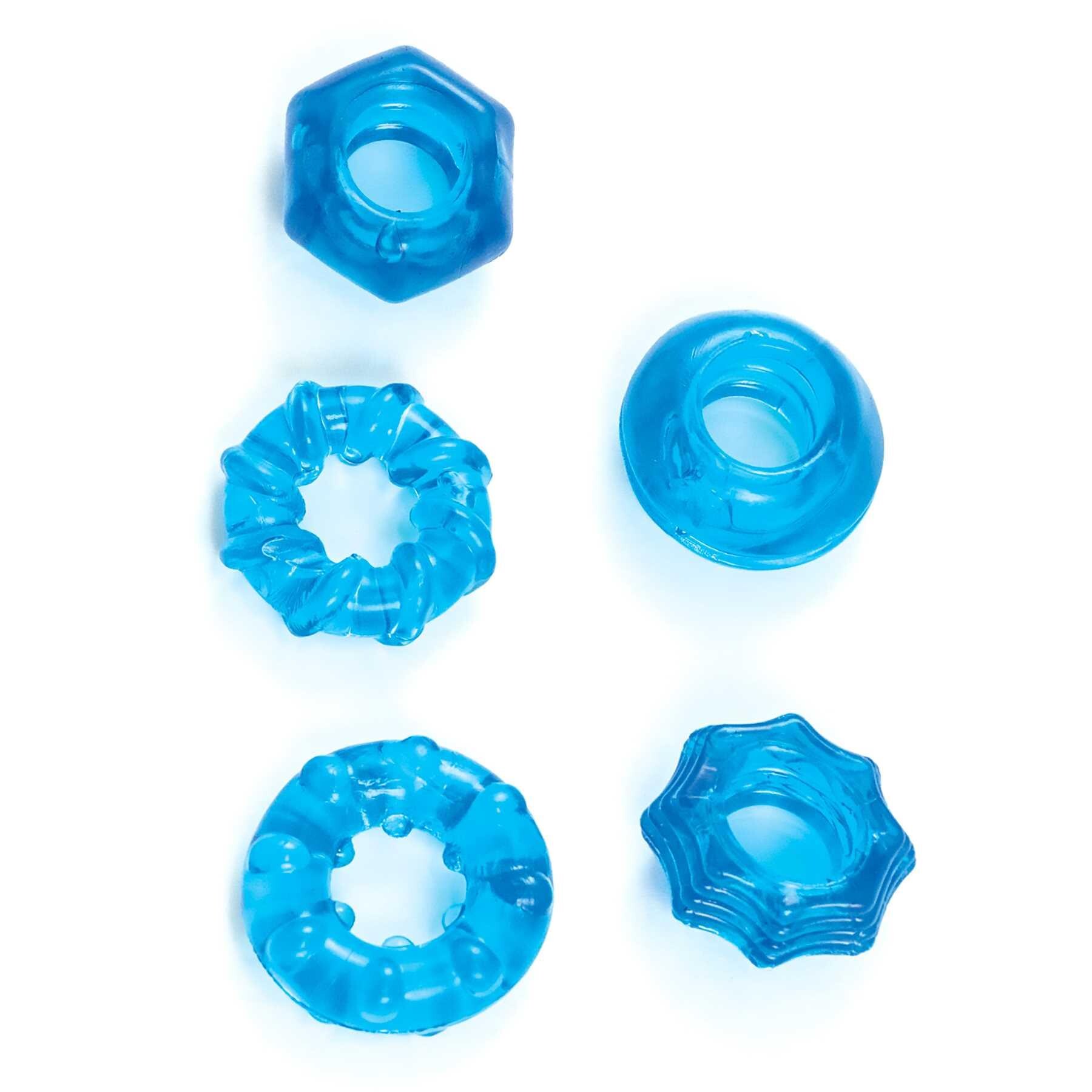 ENHANCER FIVE PIECE COCK RING SET-BLUE aerial view