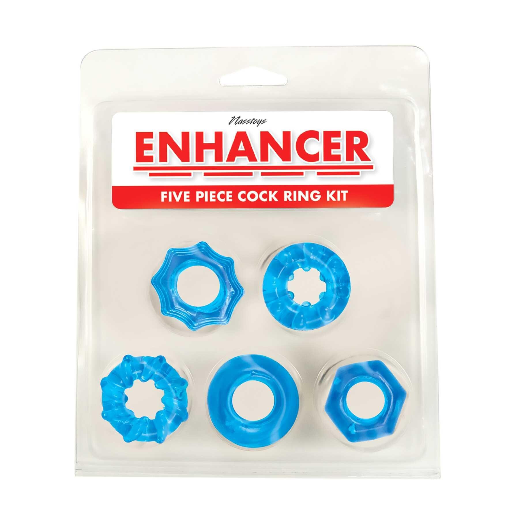 ENHANCER FIVE PIECE COCK RING SET-BLUE package