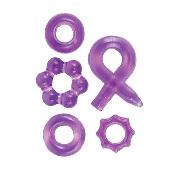 ENHANCER FIVE PIECE COCK RING SET-PURPLE