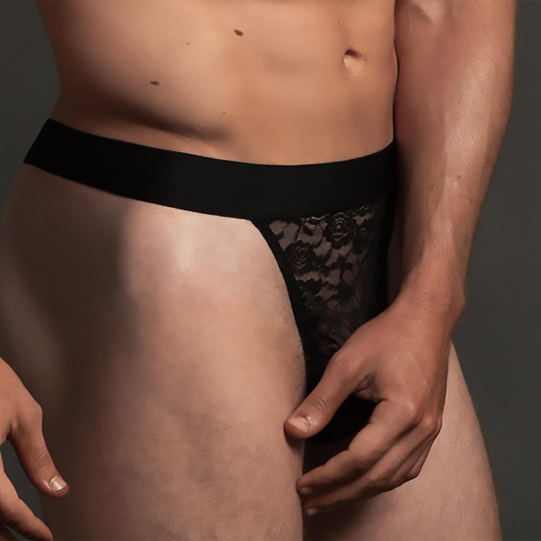 Men's lace thong front cropped