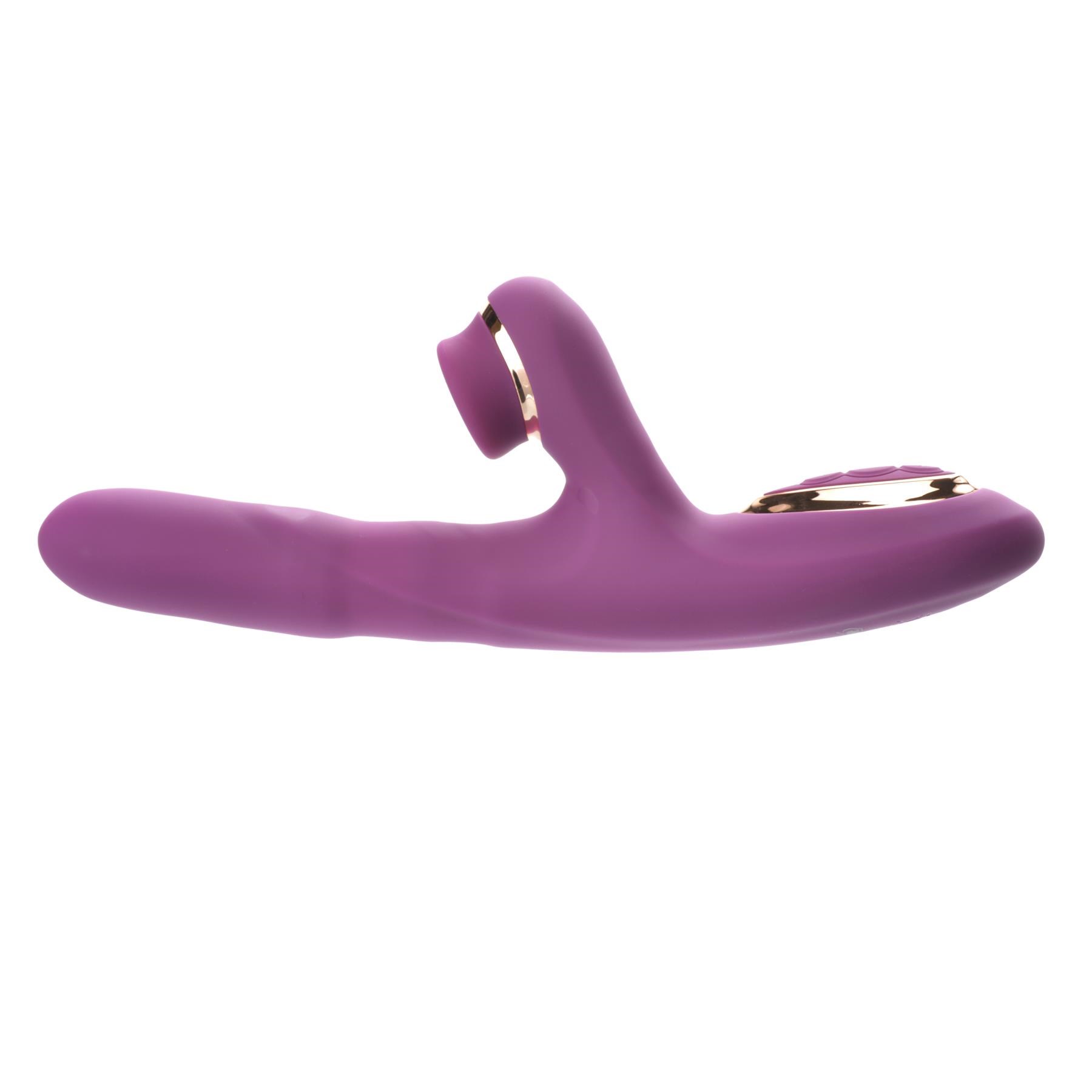 Rose Gold Tappin' Thumping and Thrusting Dual Stimulating Rabbit flat view