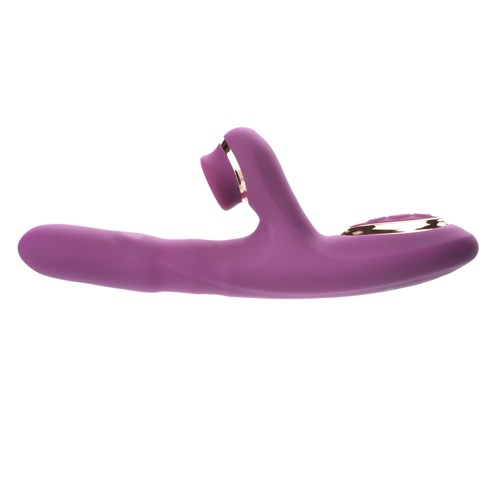 Rose Gold Tappin' Thumping and Thrusting Dual Stimulating Rabbit flat view