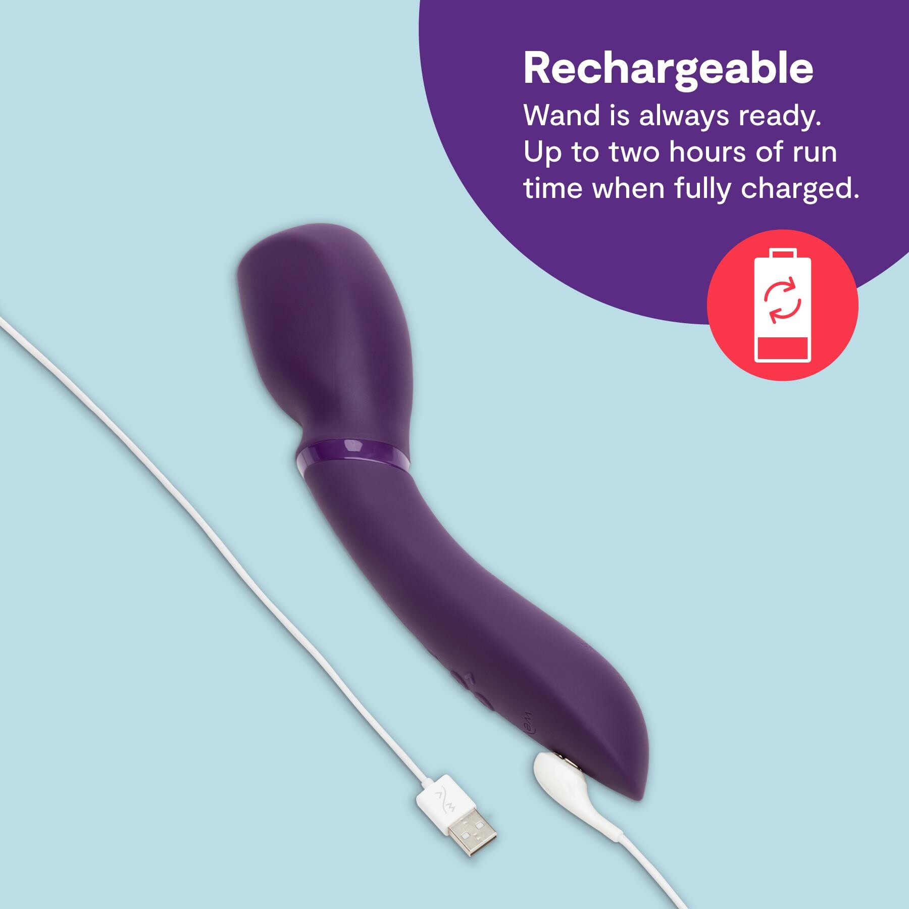 We-Vibe Wand 2 App Enabled Wand Massager With Charging Cable