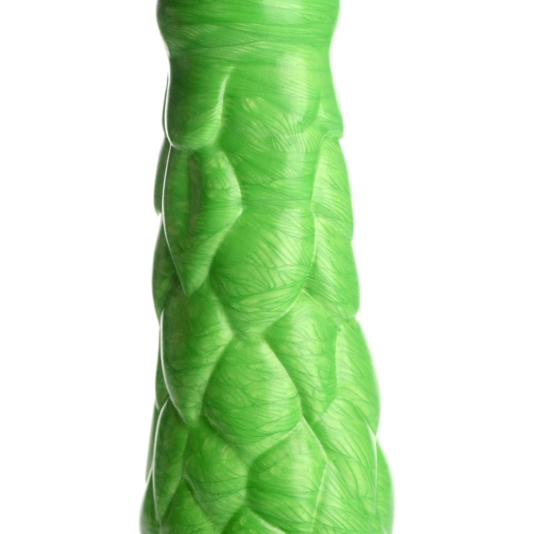 Creaturecocks Radioactive Reptile Thick Scaly Silicone Dildo close up of shaft