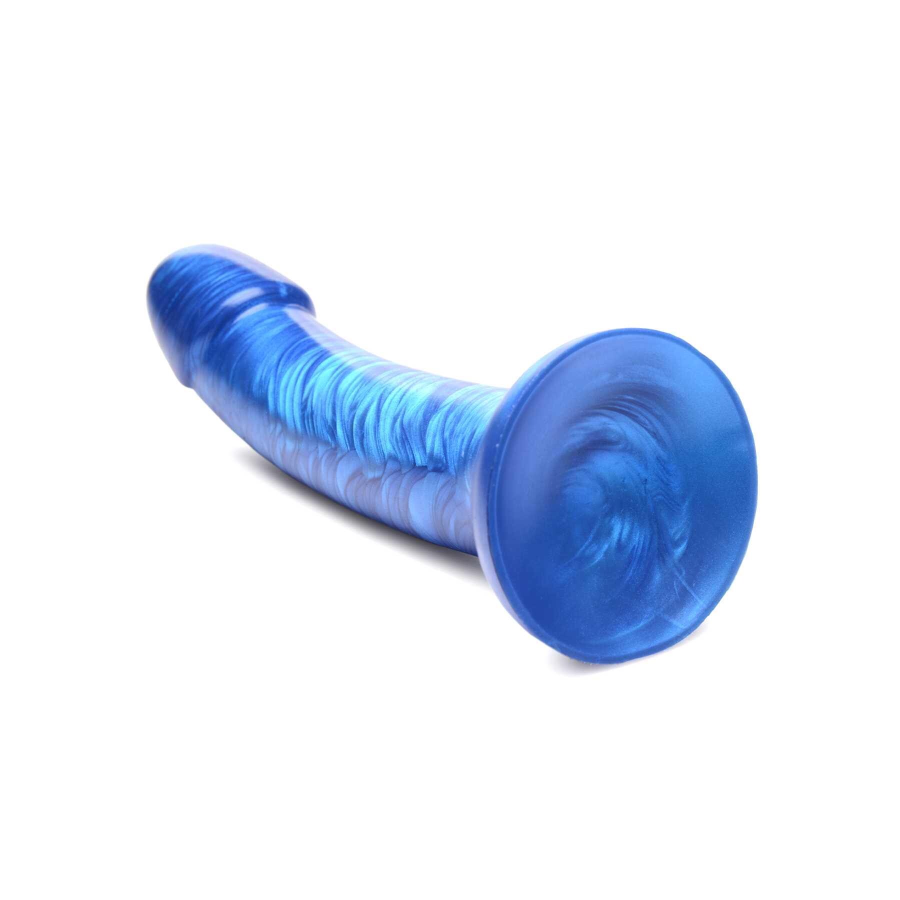 7 Inch Metallic Silicone Dildo blue suction cup end
