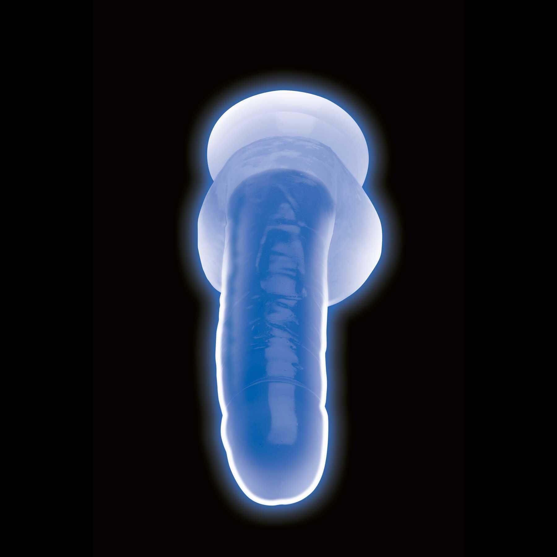 7 Glow-in-the-Dark Silicone Dildo w Balls blue glowing