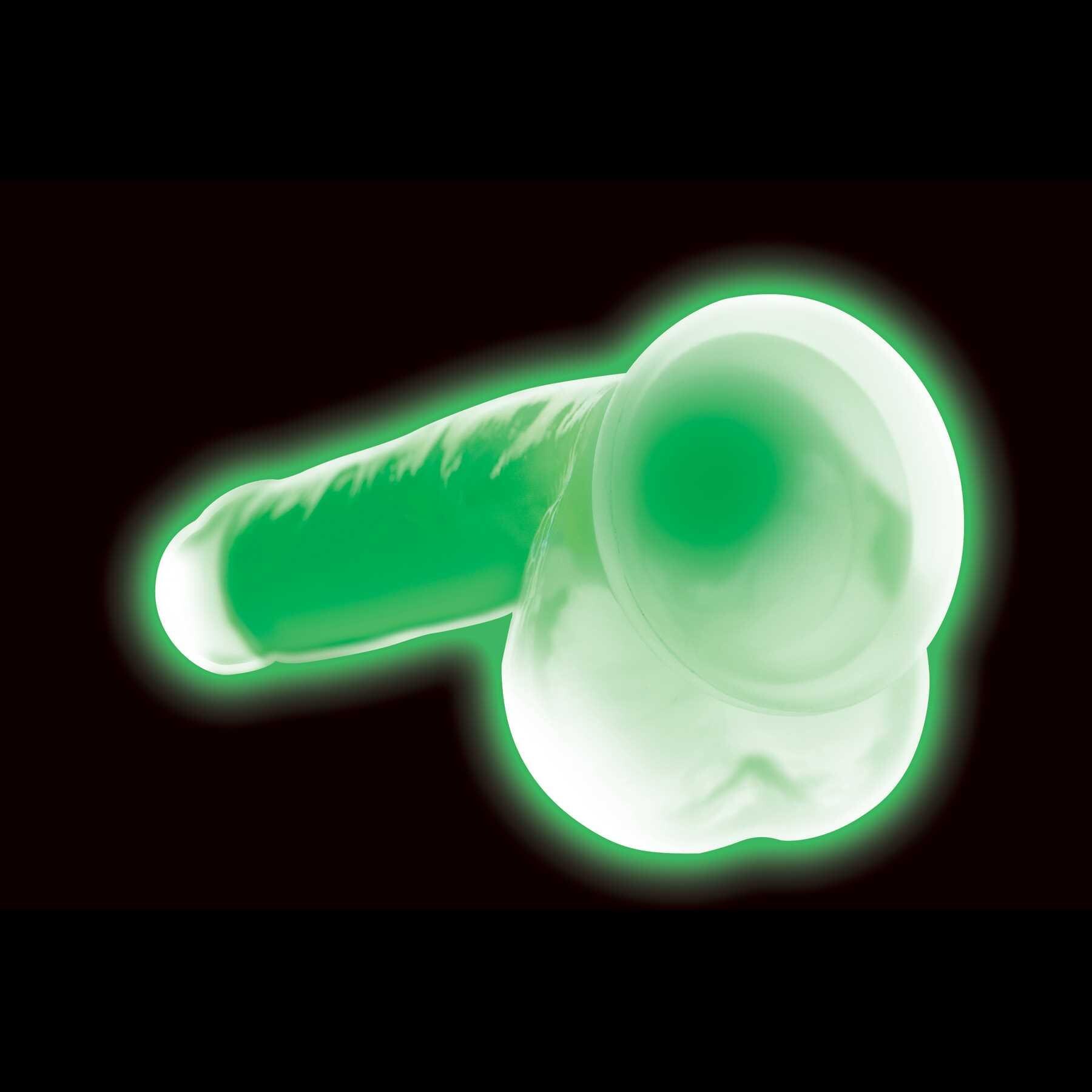 7 Glow-in-the-Dark Silicone Dildo w Balls green glowing