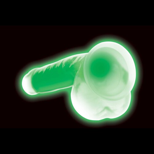 7 Glow-in-the-Dark Silicone Dildo w Balls green glowing